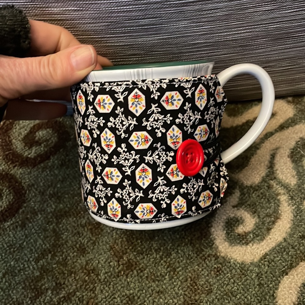 Hot cocoa and cozy blankets. Ceramic mug with handmade cup cozy. ☕️